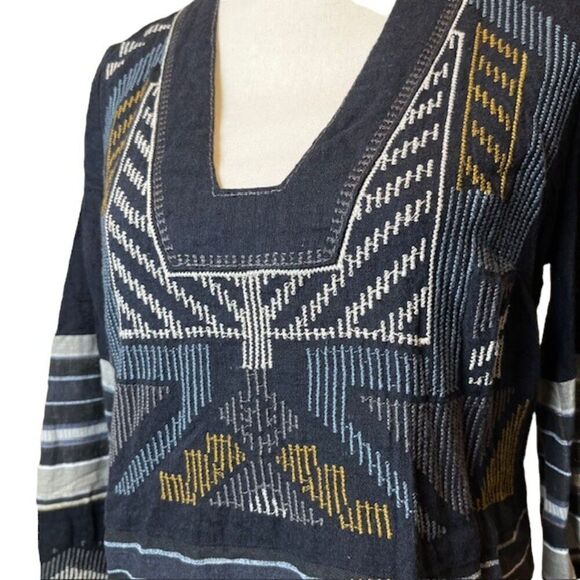 Free People Sundown Mini Dress Navy White Gold Embroidery Size Small - Picture 3 of 12